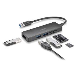 NGS IHUBREADER Hub USB 3.0 de 3 Puertos con Lector de Tarjetas SD y MicroSD, 5 Gbps, Compatible PC y Mac, Diseño Compacto