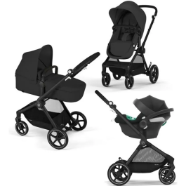 Cybex Gold Pack Cochecito Trio Eos Black Moon Black Convertible 2en1 + Silla Coche Aton B2 i-Size + Hamaca Capazo Convertible CYB4063846368044