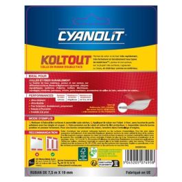 Cyanolit CYA3045205074958 Cinta Koltout XL Doble Cara, Alta Adherencia, Discreta y Duradera, 7,5 m x 19 mm