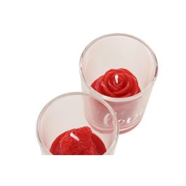 DKD Home Decor Vela San Valentin Urban Rojo Cera Parafina Cristal 5x5x6.5 cm Oso Rosa Love Fresa 30gr 12 Unidades