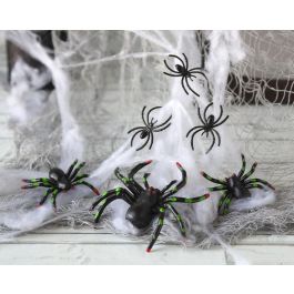 Pack Decoración Halloween: Telaraña y 3 Arañas Negras. Kit de Decoración para Fiestas, Crea Ambiente Fantasmagórico, Negro, para Colgar