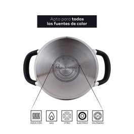 Masterpro Olla Foodies 1,8 l acero inoxidable Ø16x10 cm con tapa de vidrio y asas de silicona, apta para inducción, gas, eléctrica, vitrocerámica y halógeno Bgmp-1504-bk