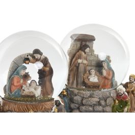 DKD Home Decor Bola Decoración Navidad Tradicional Cristal LED Multicolor Surtidas Pack 4 Unidades 11.5x11.5x13 cm