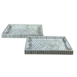 DKD Home Decor Bandeja Decoración Tropical de Bambú y Resina, Marrón y Blanco, 27x46x4.5 cm, Set de 2 piezas, Mosaico Precio: 38.78999971. SKU: B1DFKKYLRY