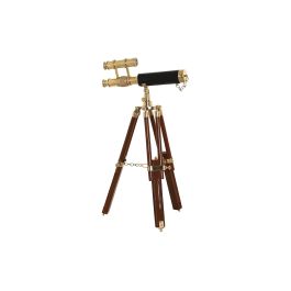 DKD Home Decor Telescopio Vintage Decorativo de Latón y Mango Dorado Marrón 17x34x24 cm