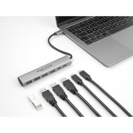 DELOCK Concentrador USB 6 Puertos 4x USB-A 2x USB-C, USB 3.2 Gen 1, Gris Aluminio