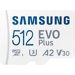 Samsung Tarjeta microSDXC EVO Plus 2023 512GB con Adaptador SD Clase 10 U3 V30 A2 Lectura 160MBs MB-MC512SA/EU Precio: 55.89000043. SKU: B1654BRFX2