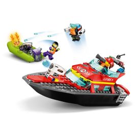LEGO 60373 Set Lancha de Rescate de Bomberos LEGO City con Barco Zodiac, 3 Minifiguras y Extintor de Agua - Juguete Niños +5 Años