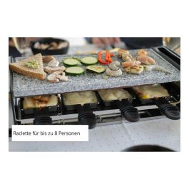 UNOLD Tischgrill Raclette Delice Basic 48760, para 8 personas, 2 placas antiadherentes desmontables, potencia 1200W, termostato ajustable, color negro y acero inoxidable
