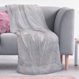 Home Deco Factory Manta Gris XXL 140x200 cm Imitación Piel Suave Poliéster