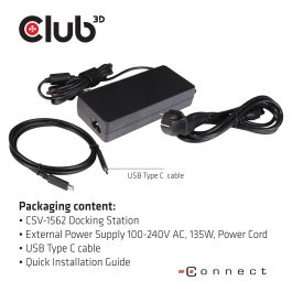 Club3D CSV-1562 Docking Station USB-C a 6xUSB3/2xDP/HDMI/LAN/Audio 4K Charging