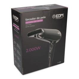 Edm Secador de pelo 2000W, 3 niveles de temperatura, 2 velocidades, boquilla incluida, 26x8x26,5cm