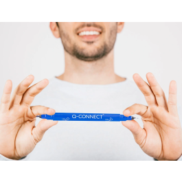 Q-connect Rotulador Permanente Doble Punta Azul 0,4 mm y 1 mm