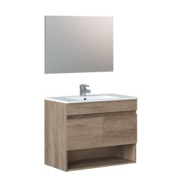 Forés/Arkit Mueble suspendido para baño, 2 puertas + espejo, marrón nordik, melamina y PVC, 80x45x64 cm