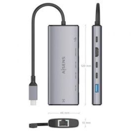 Aisens ASUC-6P030-GR Dock USB Tipo-C 6 en 1 con HDMI 4K 60Hz, 1xUSB-A 10Gbps, 2xUSB-C 10Gbps, 1xUSB-C PD 100W, 1xRJ45 Gigabit, Color Gris