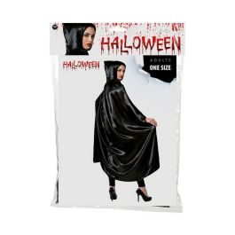 Capa Larga Negra de Satén 140 cm con Capucha para Disfraces Oscuros, Vampiros, Hechiceros