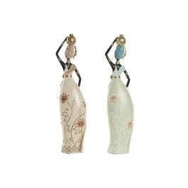 DKD Home Decor Figura Colonial Africana Resina Verde Beige 7.5 x 41 x 10 cm (2 Unidades)