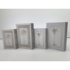 DKD Home Decor Caja Libro Glam PU MDF Blanco Dorado 21x7x30 cm Set de 2 unidades
