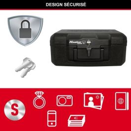 Master Lock Caja fuerte ignífuga transportable de 5L para documentos, USB y soportes multimedia, con cerradura de llave, negra.