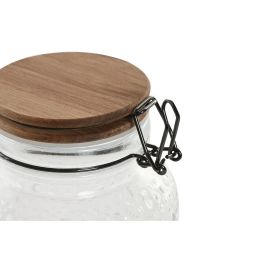 DKD Home Decor Botes de Almacenamiento de Cristal y Acacia Transparente/Natural 1.2L/950ml Set de 3 Aptos Lavavajillas 12x20.5x12cm