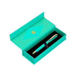 Belius Boligrafo Soiree Aluminio Art Deco Turquesa y Dorado Tinta Azul Caja de Diseño Punta 0,8 mm