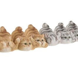 DKD Home Decor Figura de Gatos Shabby de Resina Gris Naranja 9 x 6 x 5 cm (6 Unidades)