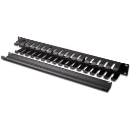 Digitus Panel de Gestión de Cables 1U con Placa Trasera Desmontable, Negro RAL 9005, para Racks 19'' y Servidores, Fácil Instalación