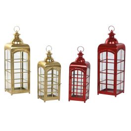 DKD Home Decor Farola Navidad Tradicional Rojo Dorado 21x63x21 cm Set de 2 Metal Cristal