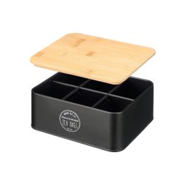 Kinvara Caja 6 Huecos Tapa Bambú Tea Negro 18.5x16x7.8 cm (Set de 12)