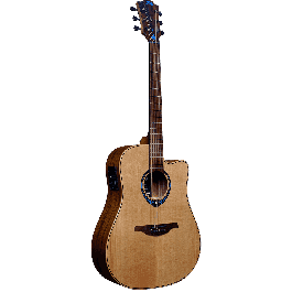 LAG Guitarra Acústica Dreadnought Tramontane HyVibe 10 A/E Cutaway Smart Guitarra con Autoamplificación y Multiefectos + Funda Deluxe
