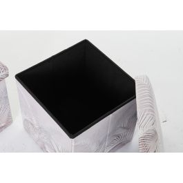 DKD Home Decor Caja Plegable Tropical de Almacenamiento Gris de PU 34x34x34 cm, Juego de 2 Unidades, Colección Bestone