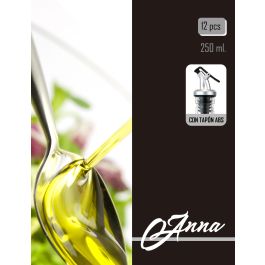 Anna Aceitera de Vidrio 250 ml con Tapon ABS, 4.8 cm x 24.5 cm x 4.8 cm (12 Unidades)