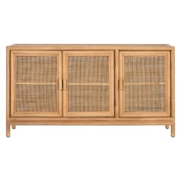 DKD Home Decor Aparador Tropical de Abeto y Ratán Marrón Claro, Acabado Natural, 120x40x65cm con 3 Puertas y 3 Estantes