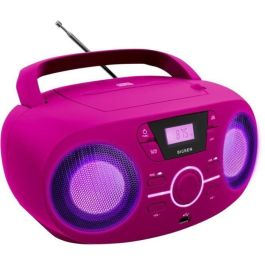 Bigben Kids CD61RSUSB Radio CD Portátil con USB, MP3, FM Estéreo, Entrada Auxiliar, Altavoces Luminosos 7 Colores y Acabado Rosa