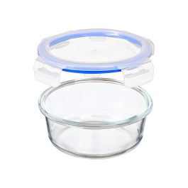 Vivalto Set 3 Fiambreras Tapa Redonda Vidrio y Plástico Transparente y Azul 17.5x17.5x11 cm Capacidad 950+620+400 ml (Set de 8)