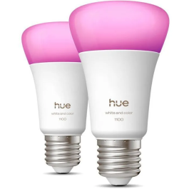 Philips Hue Pack de 2 Bombillas LED A60 Conectadas, Luz Blanca y de Colores, E27 8.1W 1000-2000K 1100 Lúmenes AABLF16099
