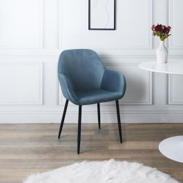 Home Deco Factory Butaca Azul Giulia - Estilo Escandinavo, Tapizado de Terciopelo, Patas de Metal