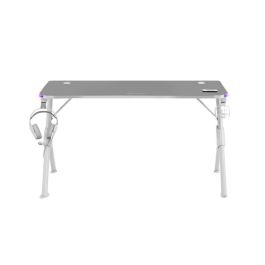 Mars Gaming MGD140RGBW Mesa Gaming 140 cm Blanco con Iluminación 3D ARGB y Superficie de Fibra de Carbono