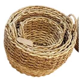 DKD Home Decor Cestas Tropicales de Seagrass Natural Set de 3 - 39 x 39 x 30 cm (2 Unidades)