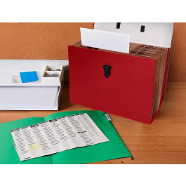 Liderpapel Maletín con fuelle 19 departamentos 255x390x120 mm cartón forrado color rojo