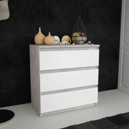 CHELSEA CHLK23-C963 Cómoda 3 Cajones Blanco/Hormigón claro An 77,2 x Pr 42 x Al 79,9 cm CHELSEA CHLK23-C963 Cómoda 3 Cajones Blanco/Hormigón claro An 77,2 x Pr 42 x Al 79,9 cm