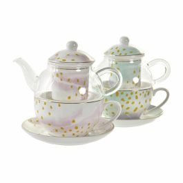 DKD Home Decor Tetera Glam de Cristal y Porcelana 250ml Rosa Verde Menta (2 Unidades Surtidas) Apta Microondas y Lavavajillas