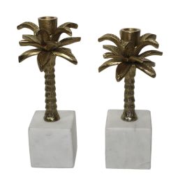 DKD Home Decor Portavela Tropical Dorado Blanco Aluminio Mármol Set de 2 (2 Unidades) 10 x 26.50 x 10 cm Precio: 66.50000038. SKU: B13RLEMGY5