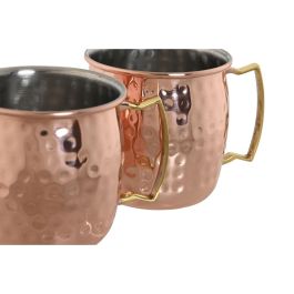 DKD Home Decor Mug Loft Cobrizo Dorado Set de 2 480ml Acero Inoxidable