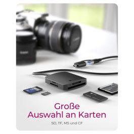 ICY BOX IB-CR302-CU3 Lector de Tarjetas USB 3.2 Gen 1 para CF, MS, MicroSD y SD, Aluminio Negro