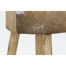 DKD Home Decor Taburete Colonial Madera Piel Vaca Colores Natural Marrón Blanco Altura Asiento 77 cm 42x42 cm