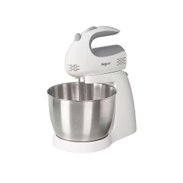 Argon Amasadora 300W Blanca, Batidora de Plástico y Acero Inoxidable con Bol de 3L, 30.5x19.5x21 cm (Set de 4)