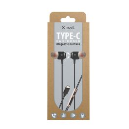 Muvit Auriculares M1C Internos Magnéticos con Micrófono y Control de Volumen Tipo-C, Negro