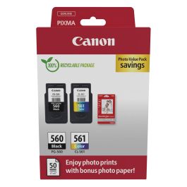 Canon PG-560 + CL-561 Cartuchos Tinta Impresora, 50 Hojas Papel Fotográfico Glossy 10x15 cm, Original Precio: 48.50000045. SKU: B12E65XCNN