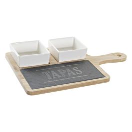 DKD Home Decor Tabla de Aperitivo Básico de Pizarra, Bambú y Gres Negro Natural - Set de 3 - 20x31x5 cm - Apto Microondas y Lavavajillas